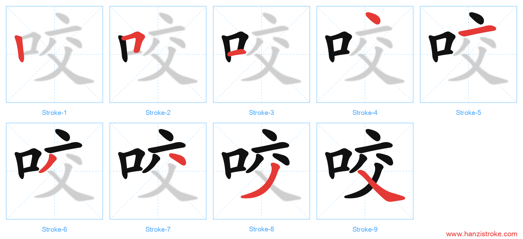 咬 stroke order diagram