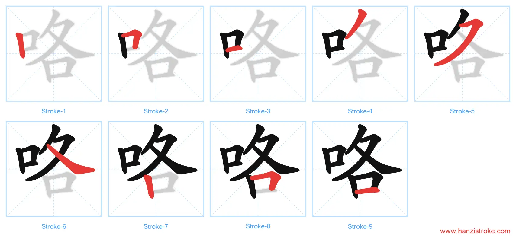 咯 stroke order diagram