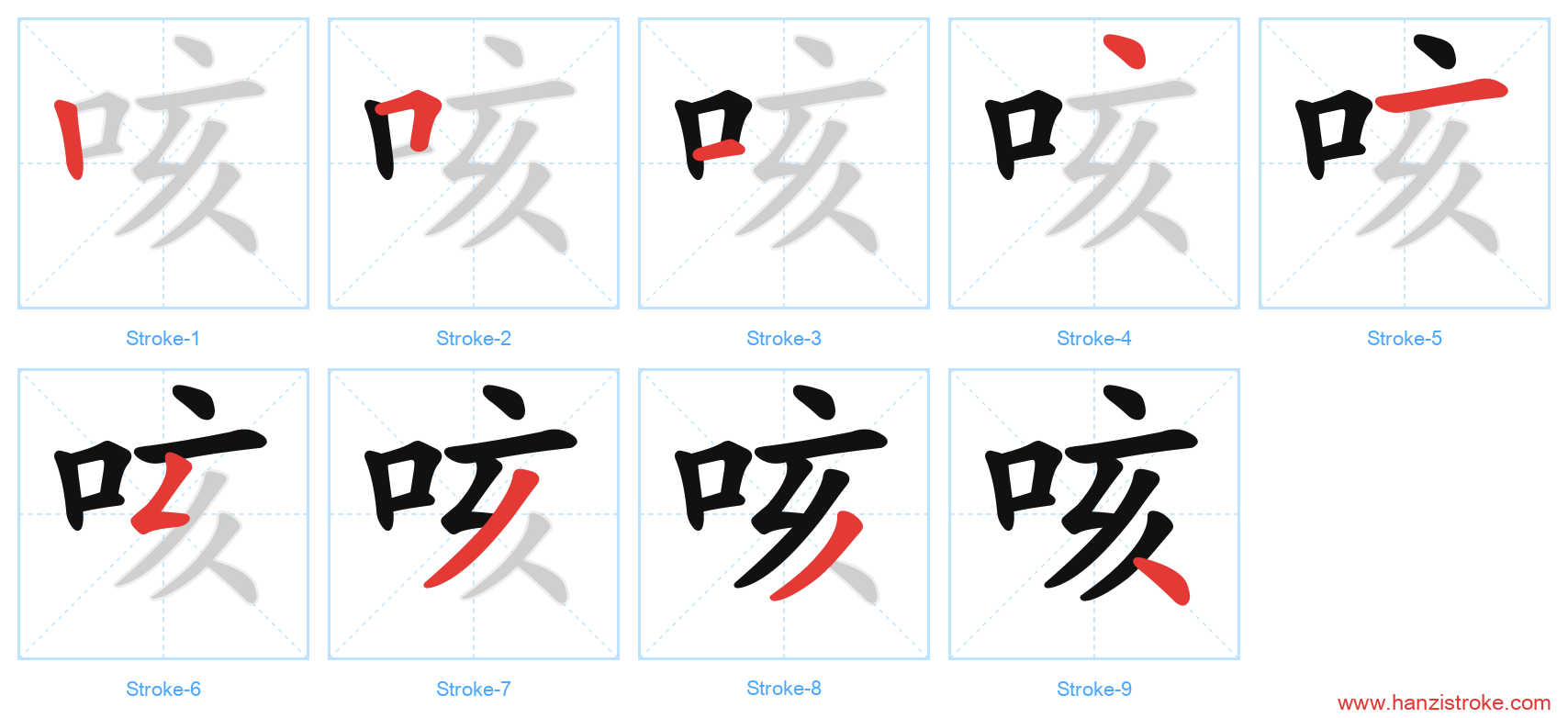 咳 stroke order diagram