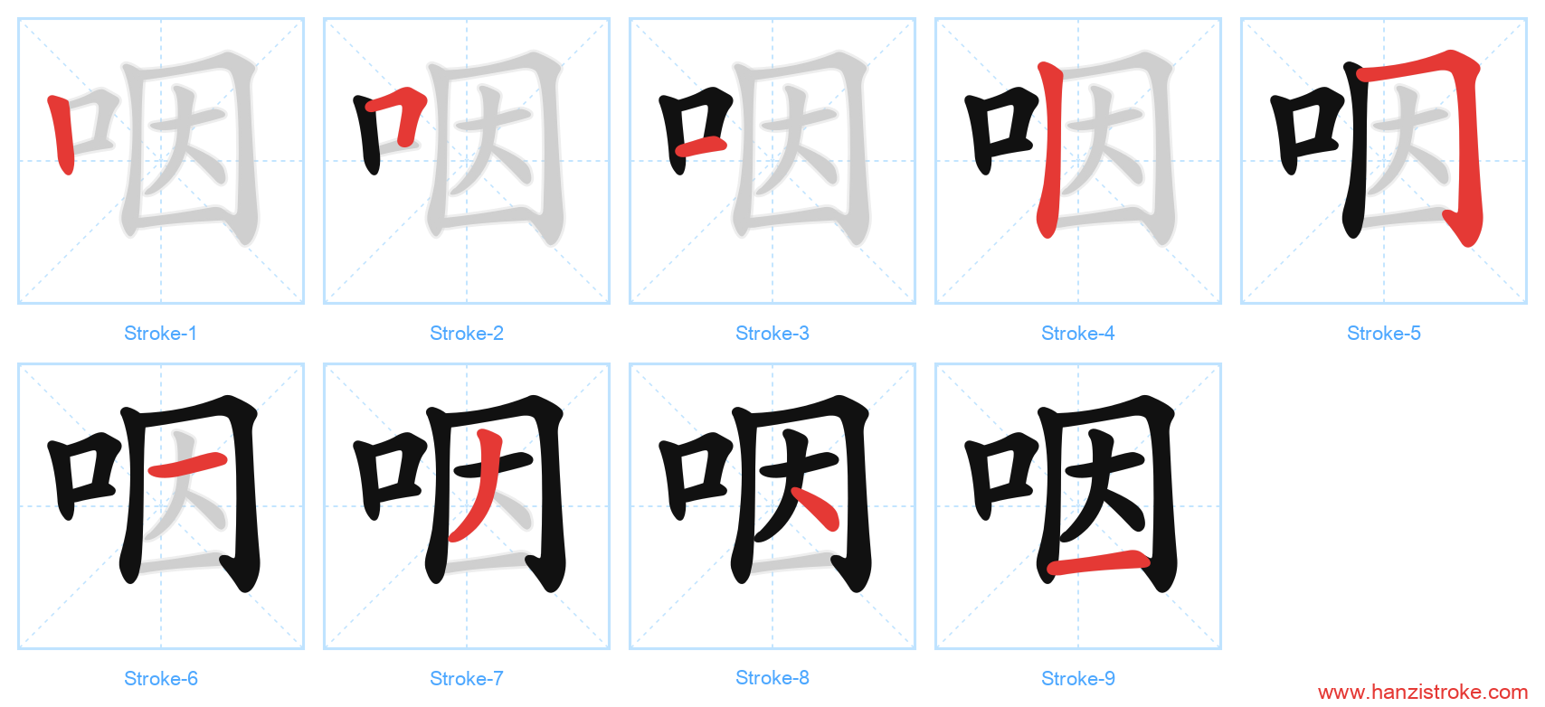 咽 stroke order diagram
