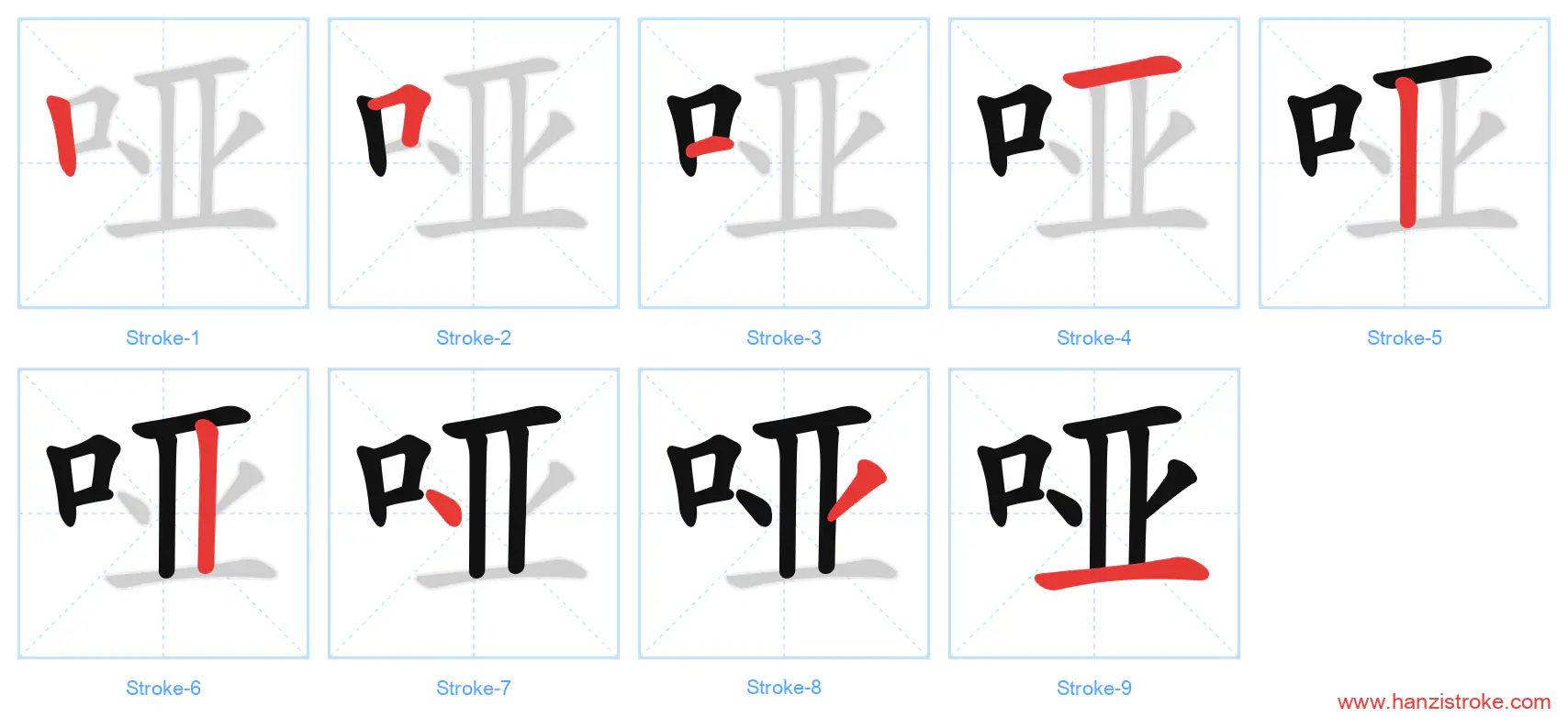 哑 stroke order diagram