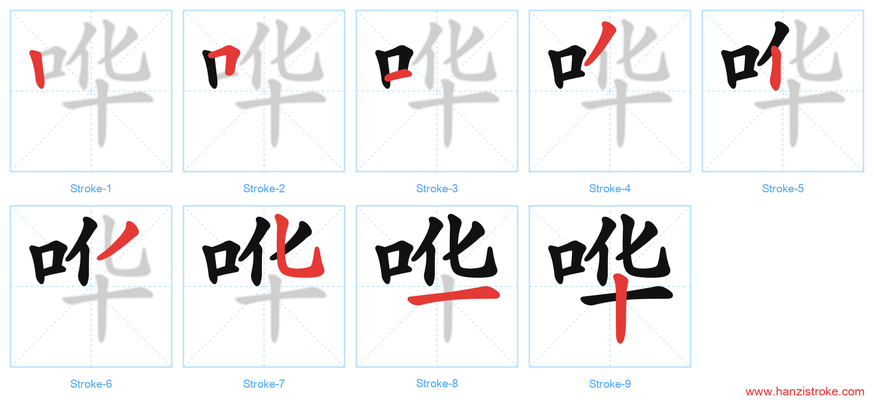 哗 stroke order diagram