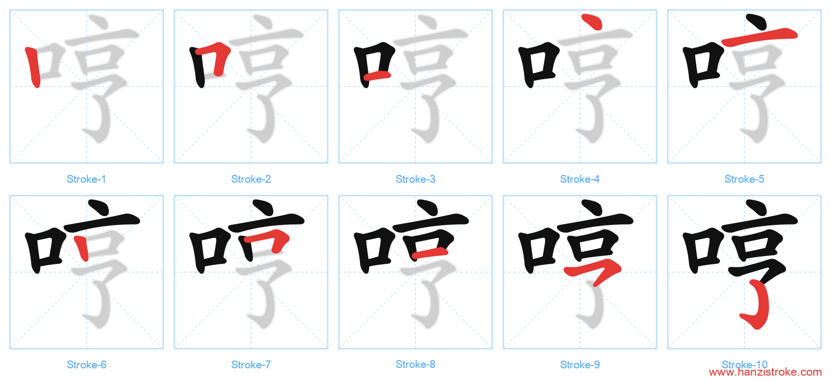 哼 stroke order diagram