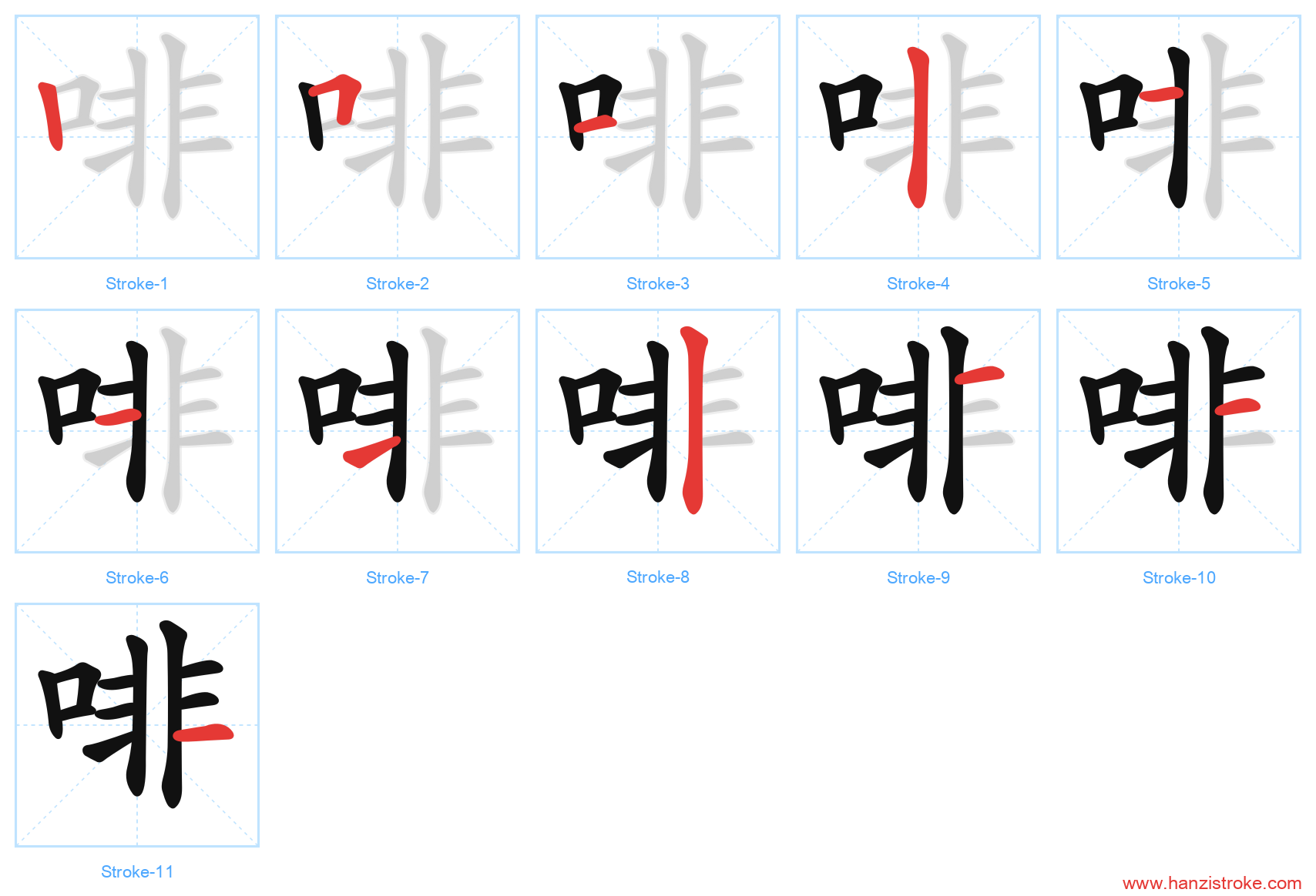 啡 stroke order diagram