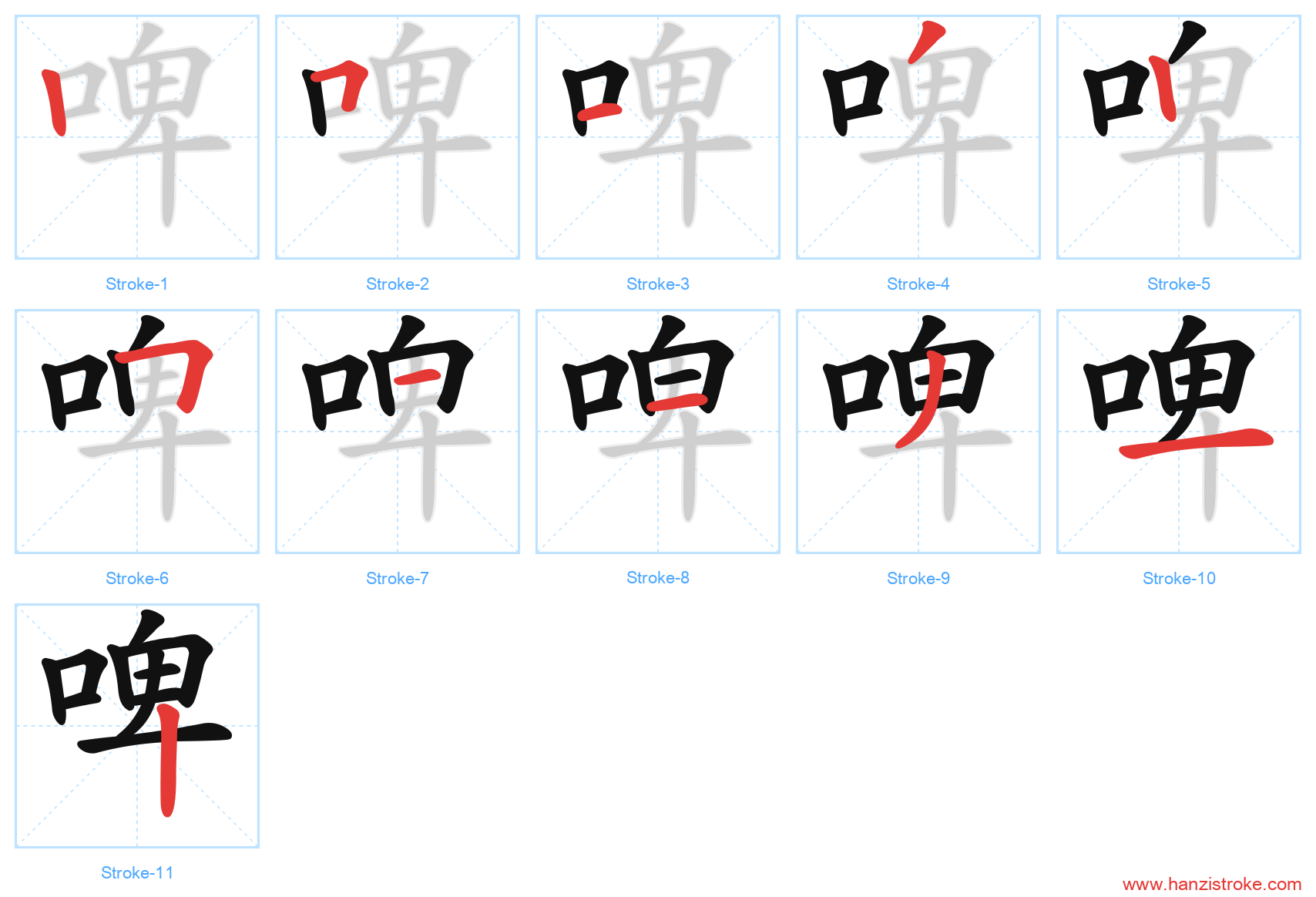 啤 stroke order diagram