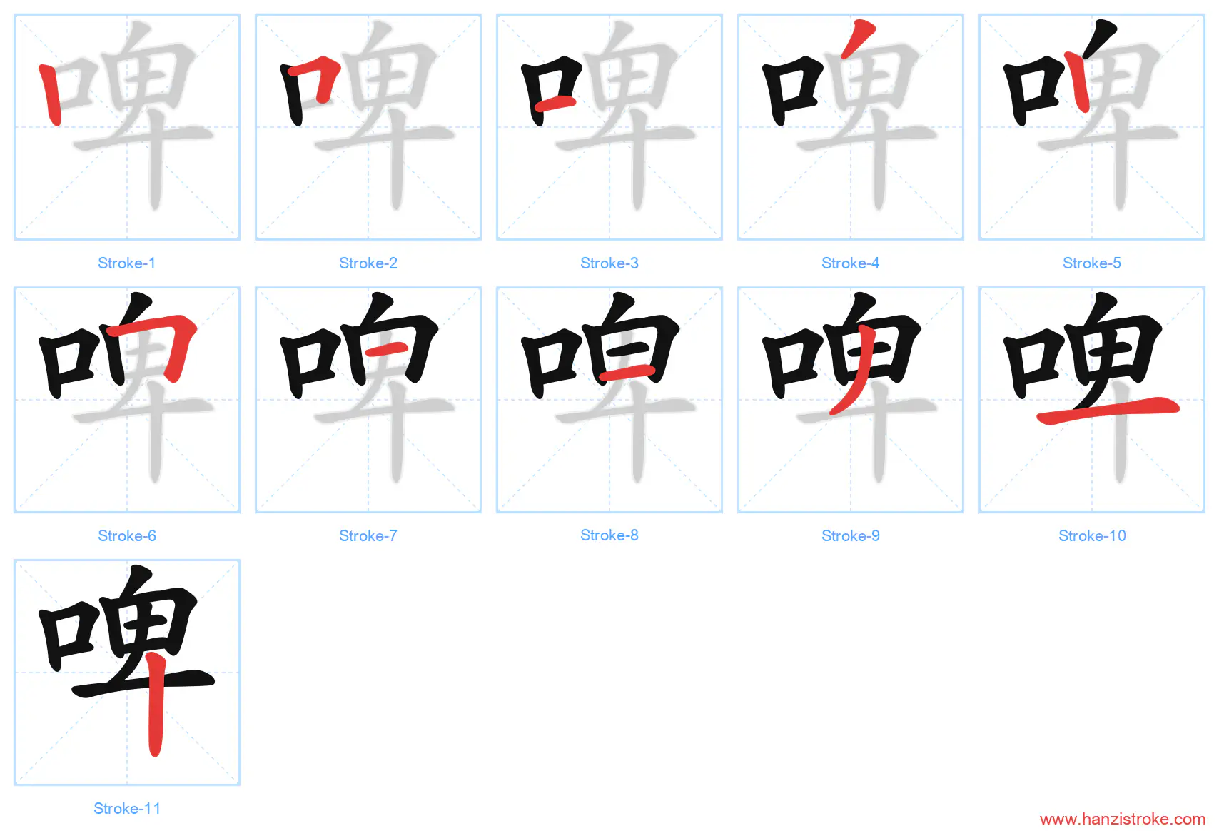 啤 stroke order diagram
