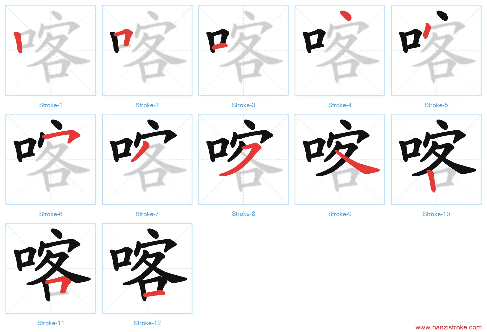喀 stroke order diagram