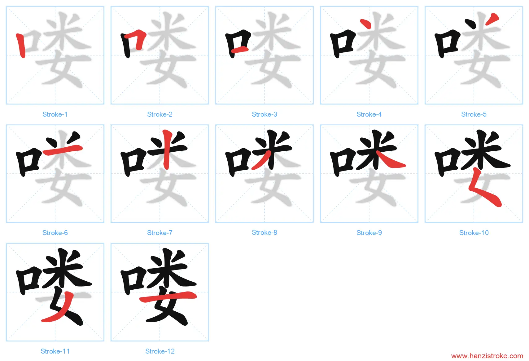 喽 stroke order diagram