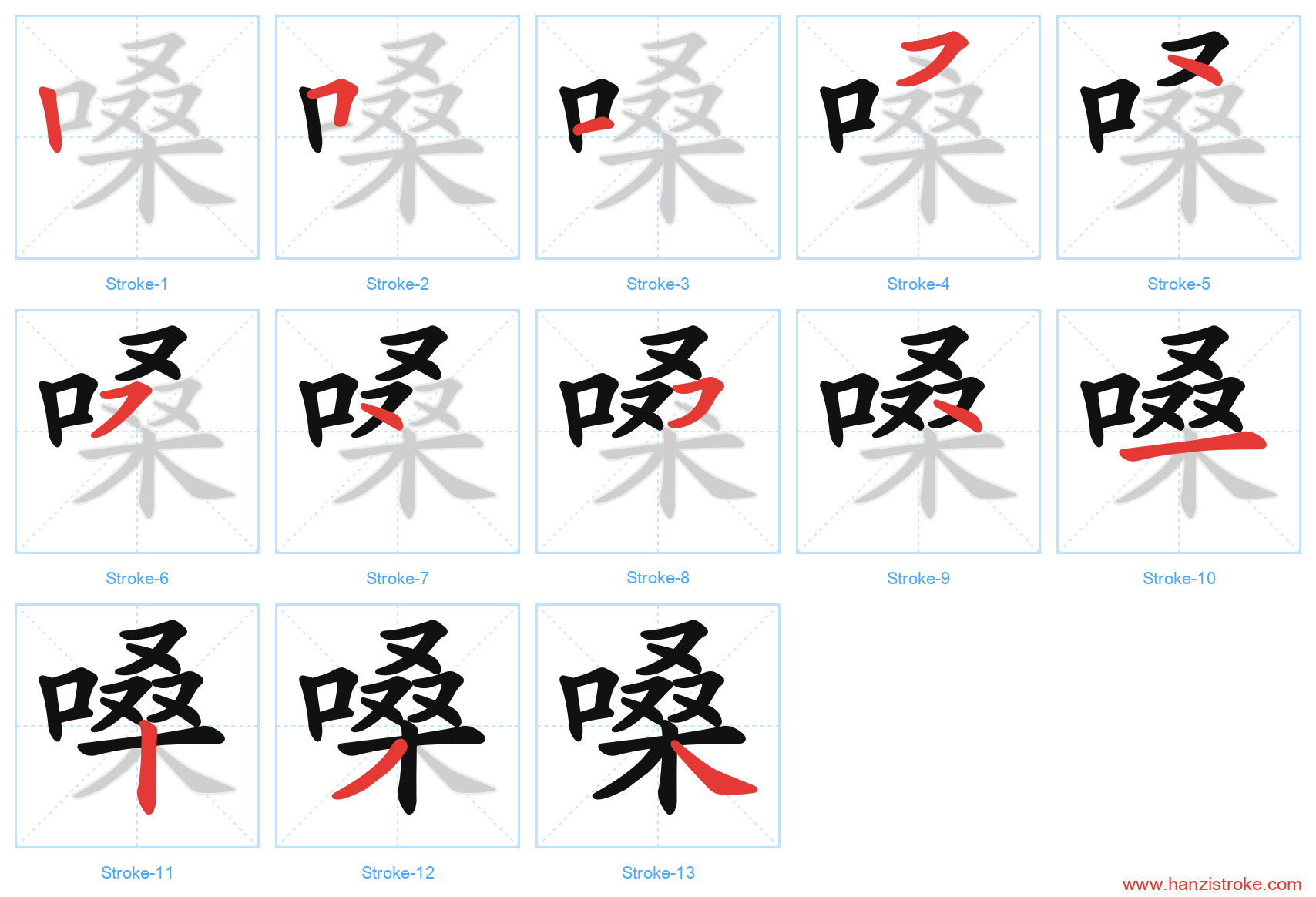 嗓 stroke order diagram