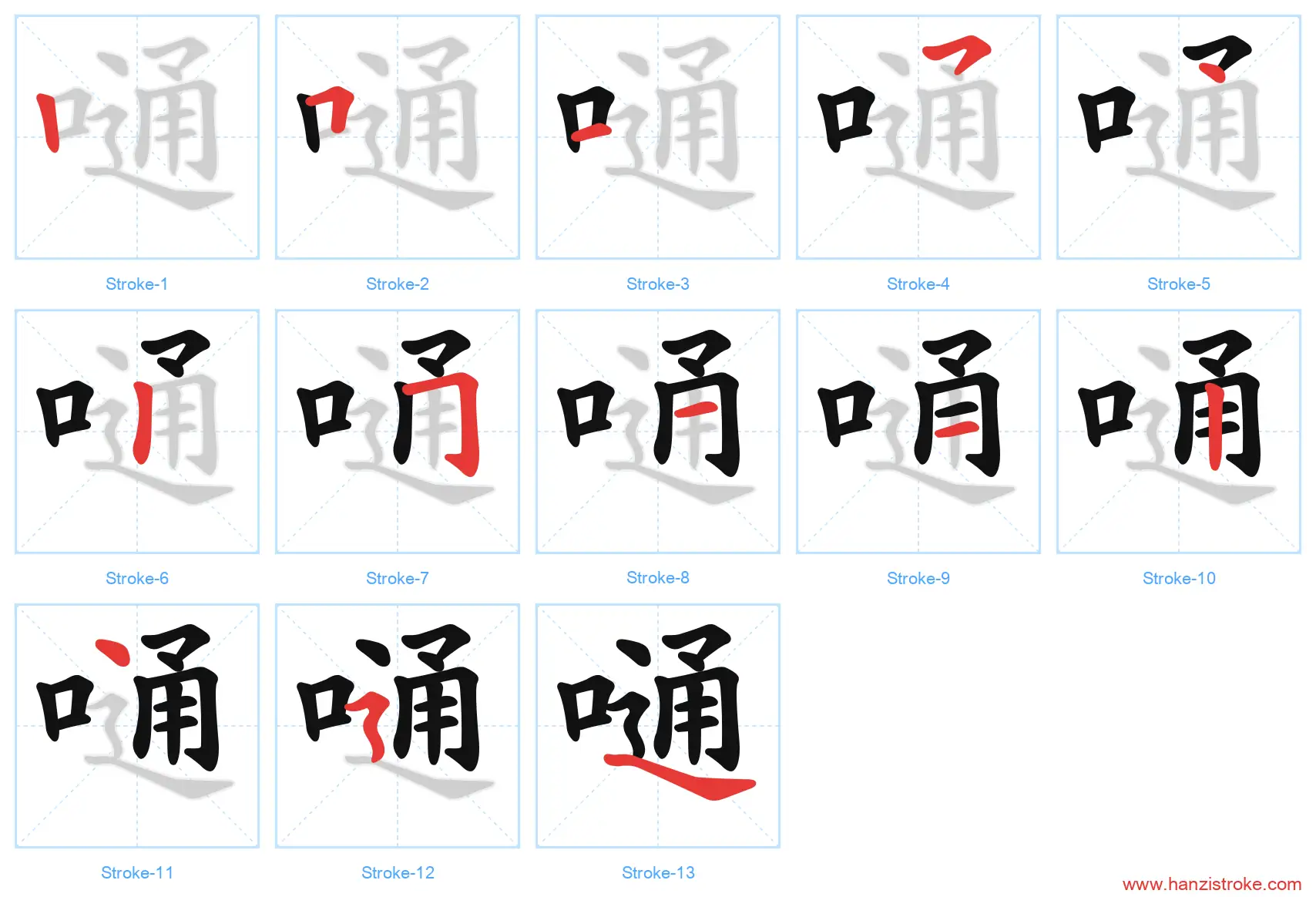 嗵 stroke order diagram