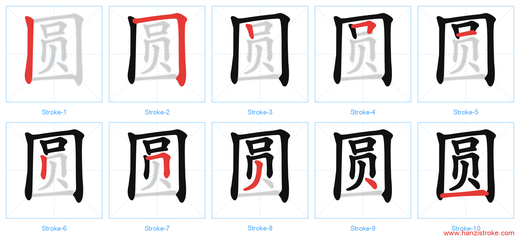 圆 stroke order diagram