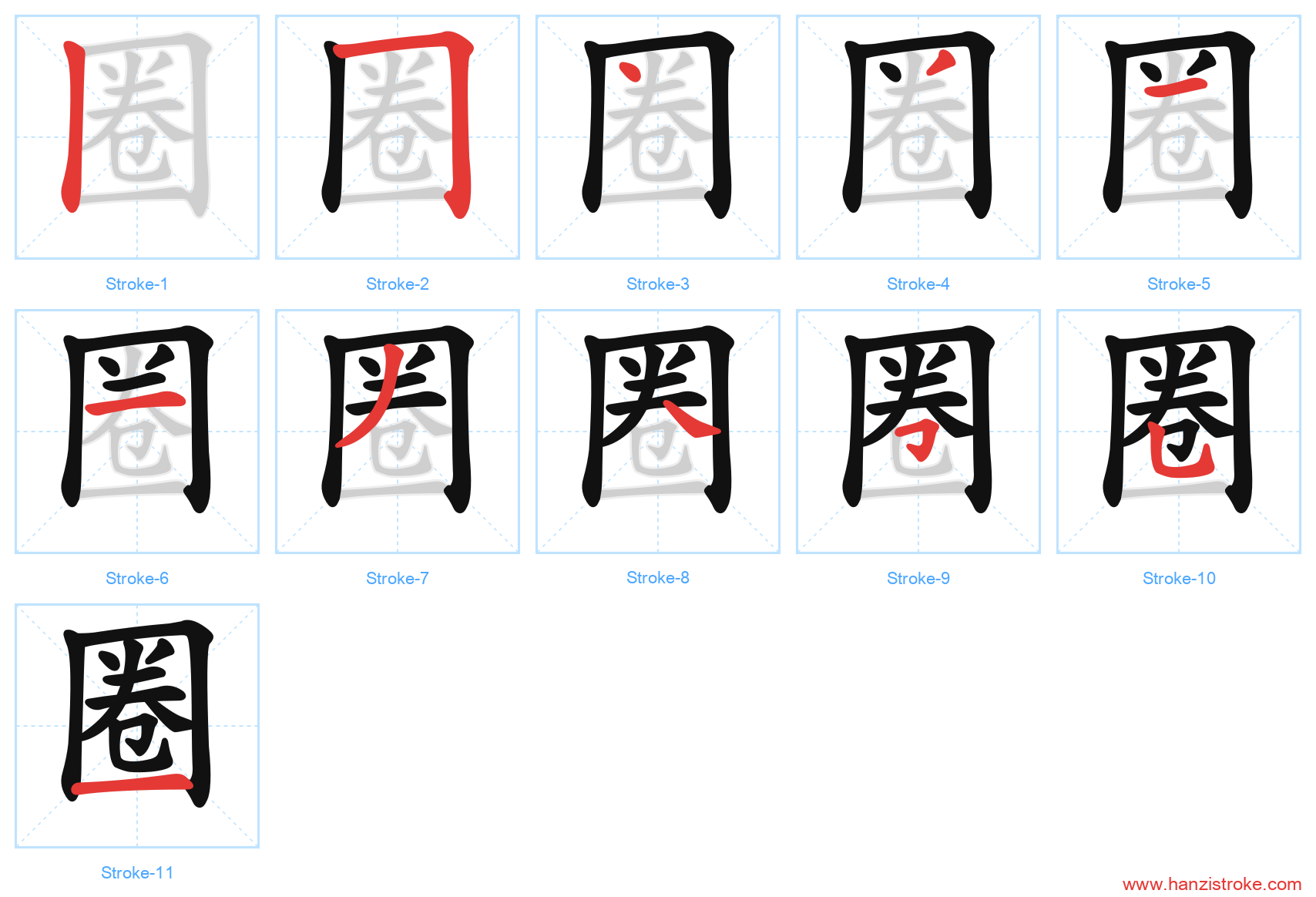 圈 stroke order diagram