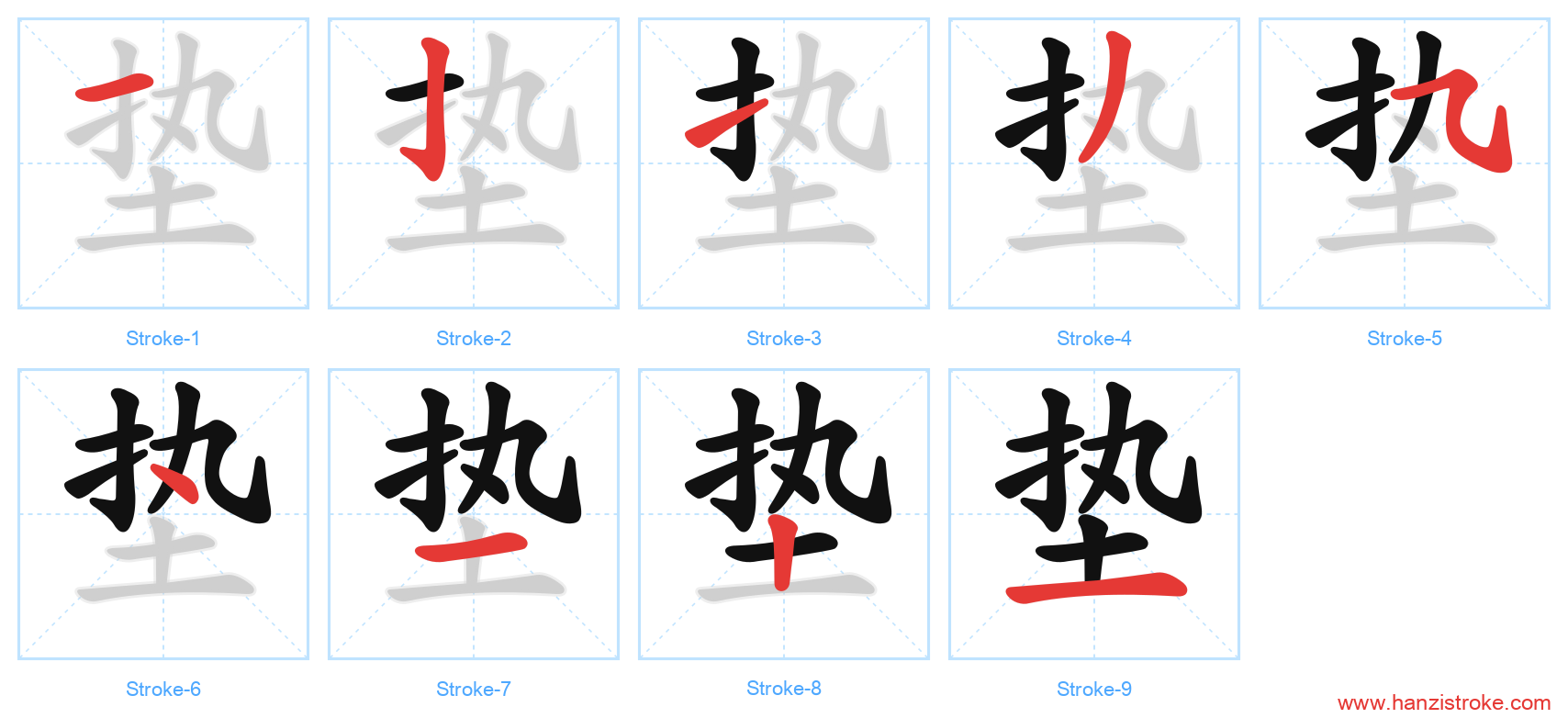 垫 stroke order diagram
