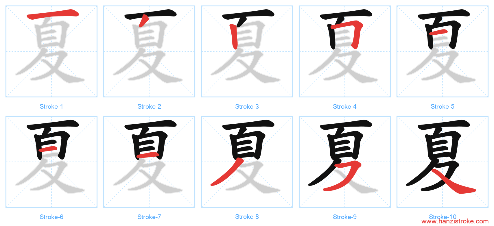 夏 stroke order diagram