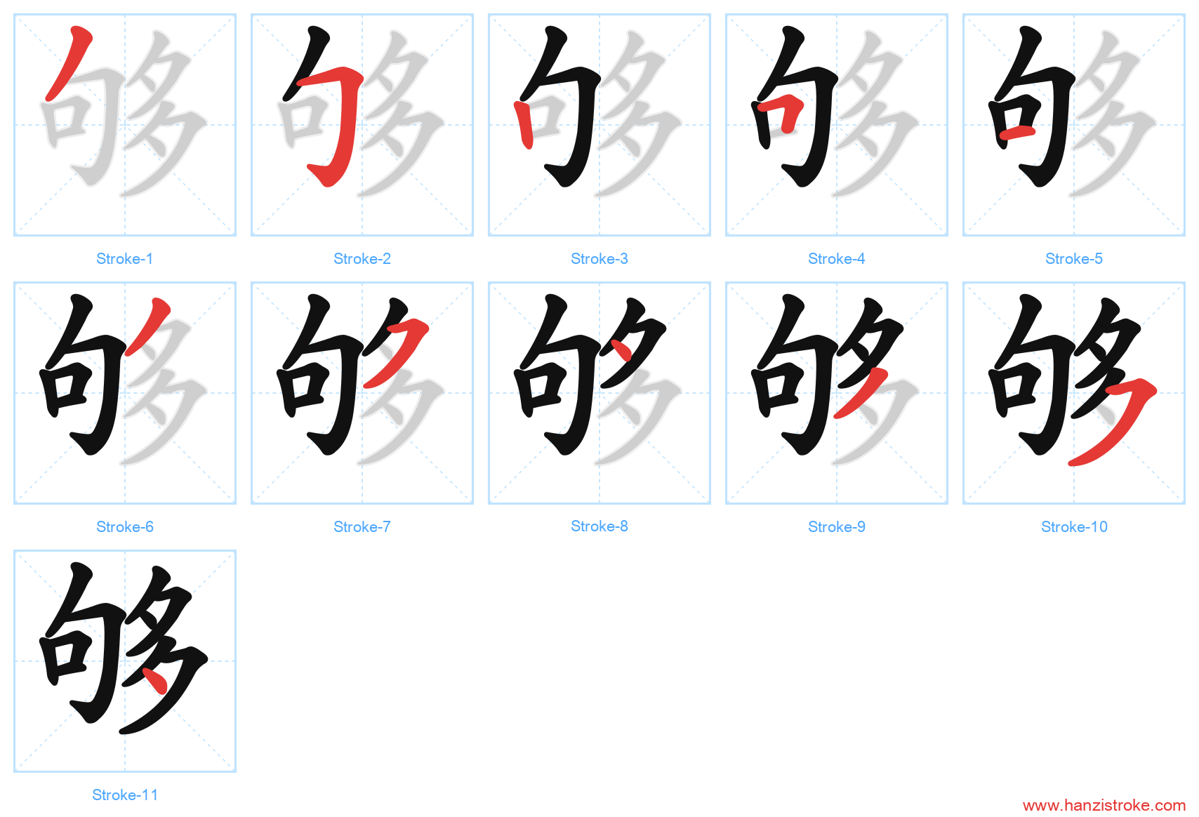 够 stroke order diagram