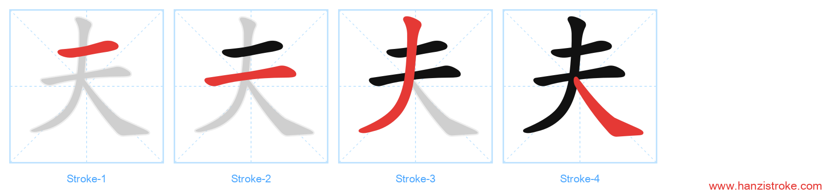 夫 stroke order diagram