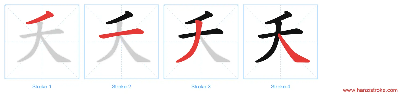 夭 stroke order diagram