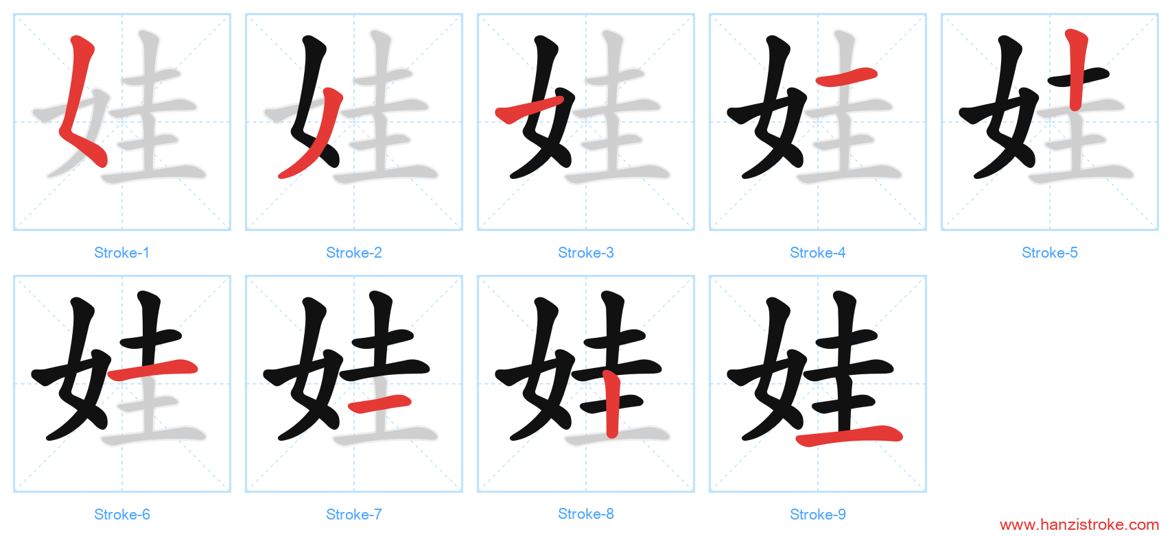 娃 stroke order diagram