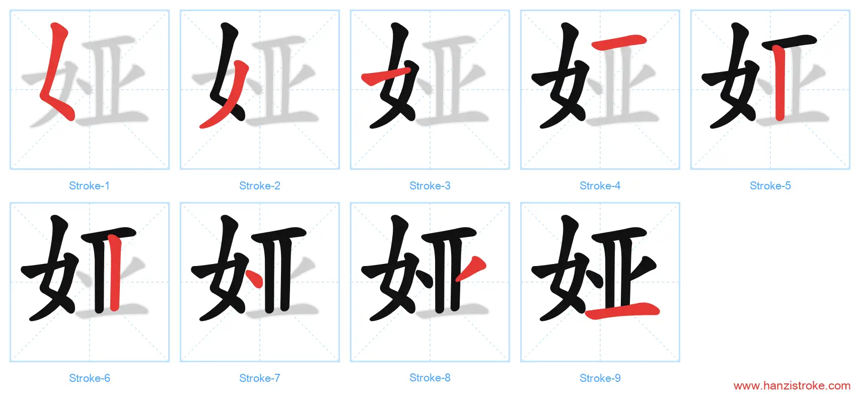 娅 stroke order diagram