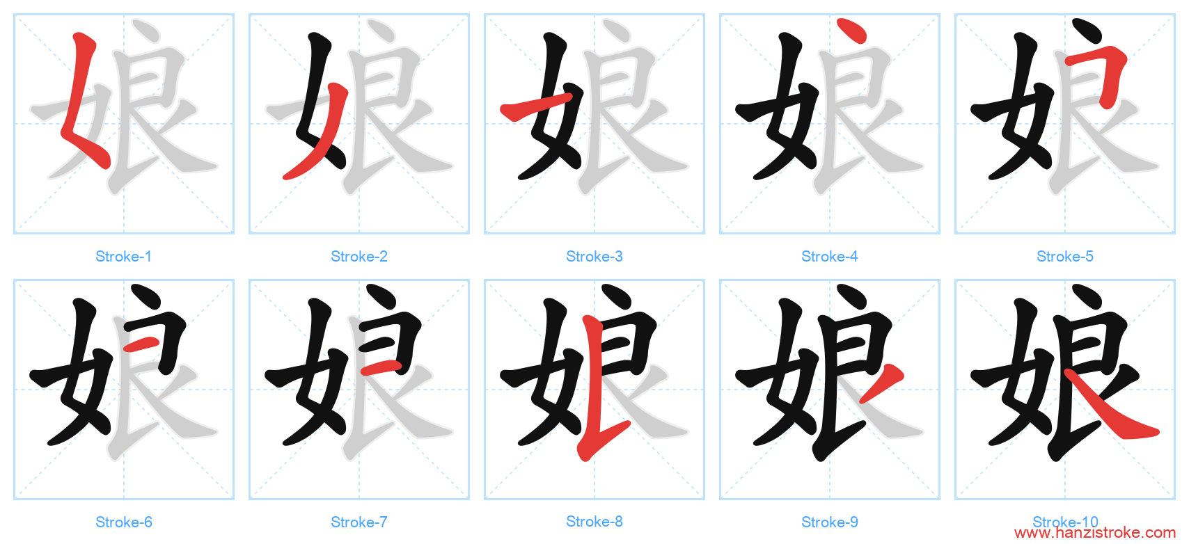 娘 stroke order diagram