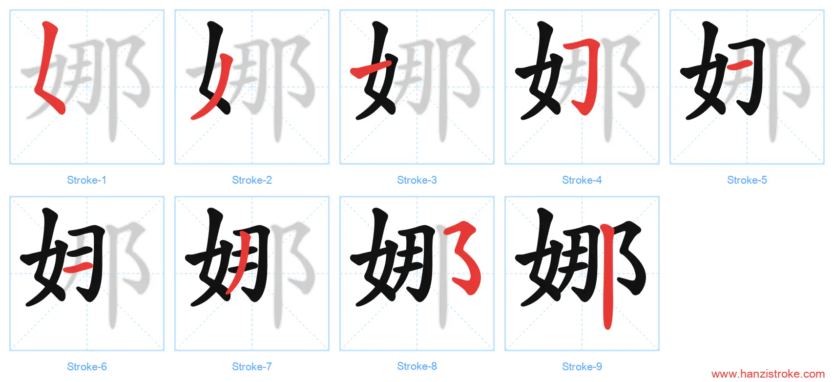 娜 stroke order diagram