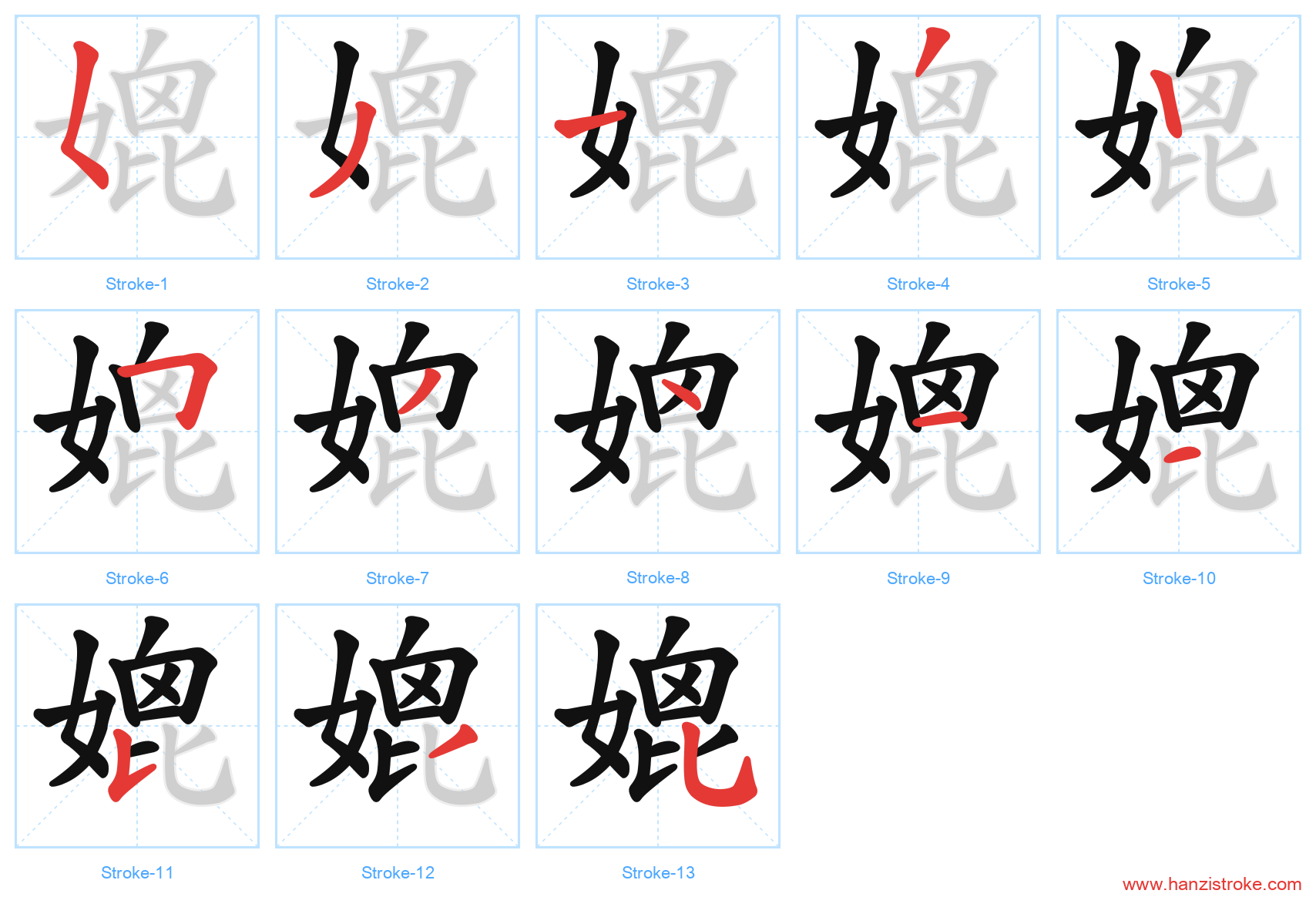 媲 stroke order diagram
