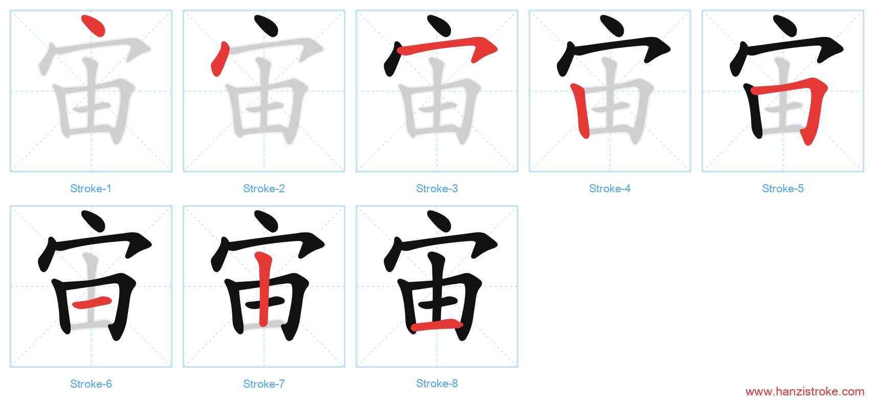 宙 stroke order diagram
