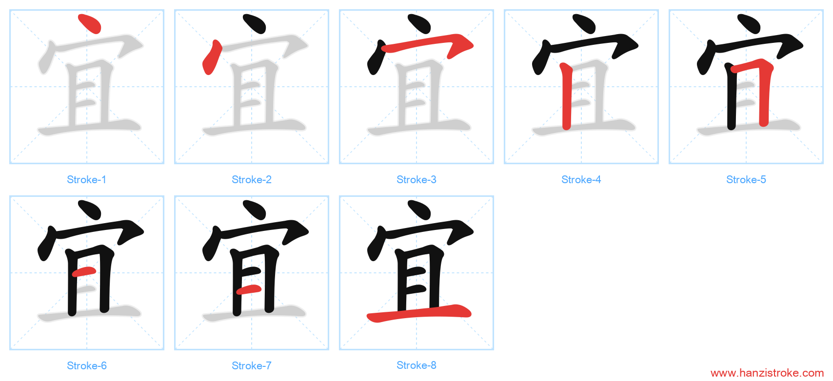 宜 stroke order diagram