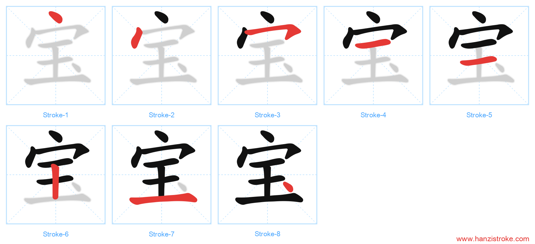 宝 stroke order diagram