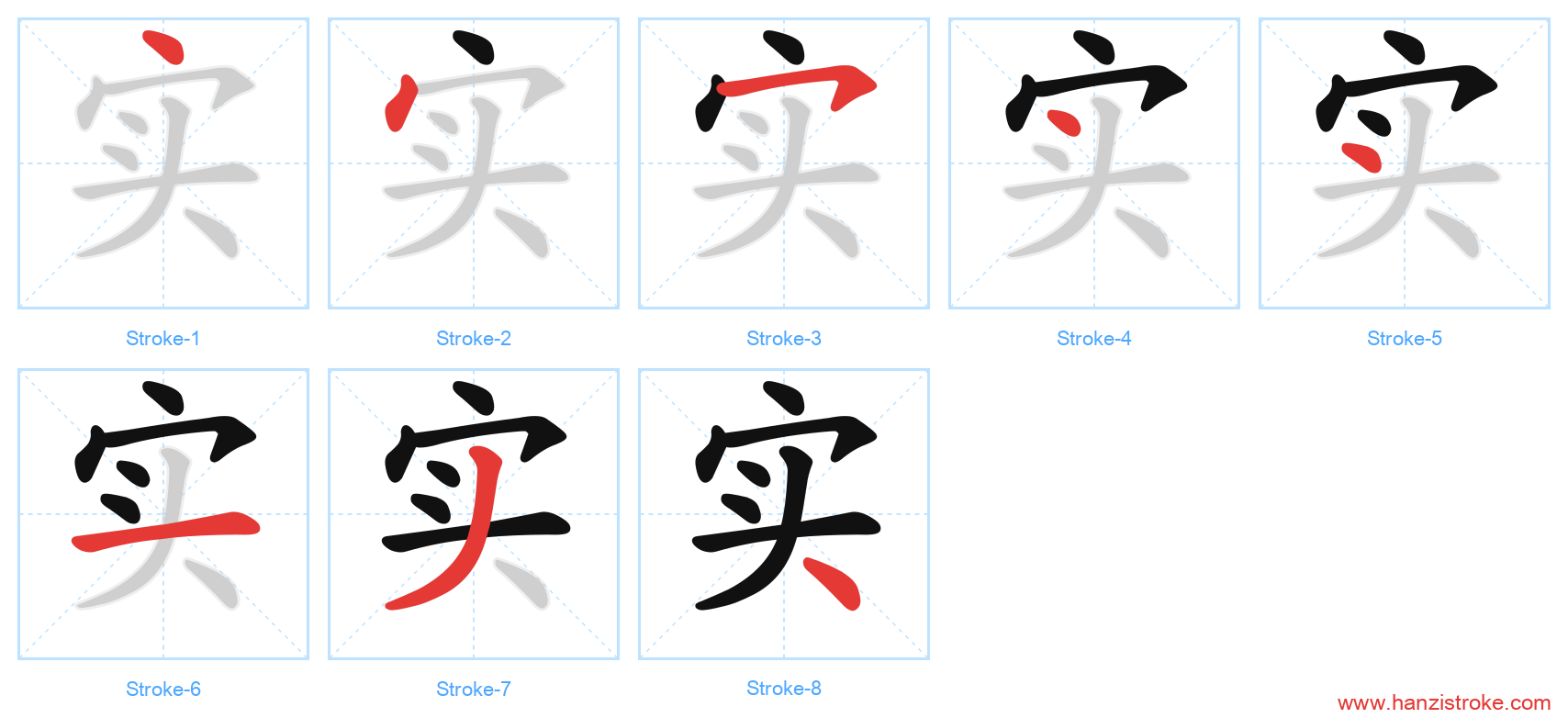 实 stroke order diagram