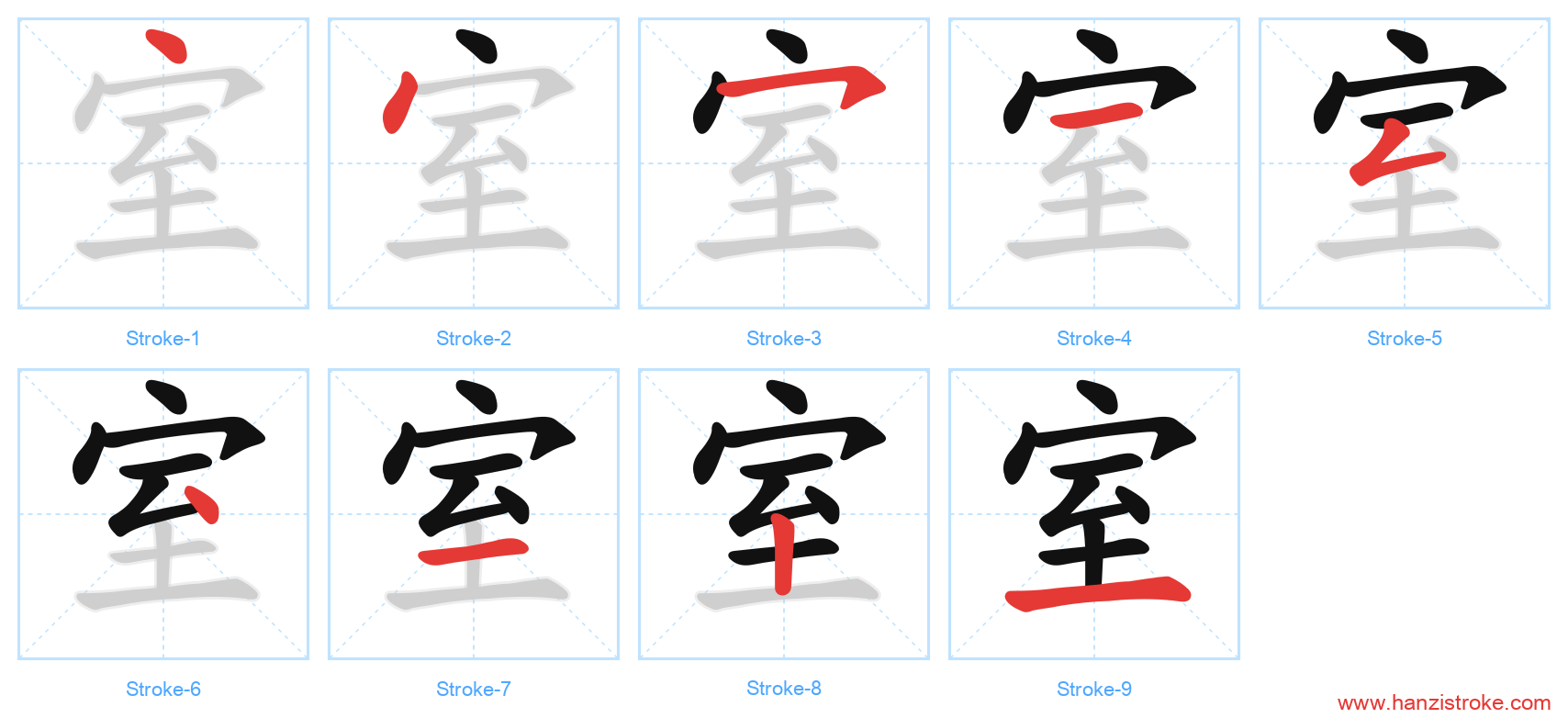 室 stroke order diagram