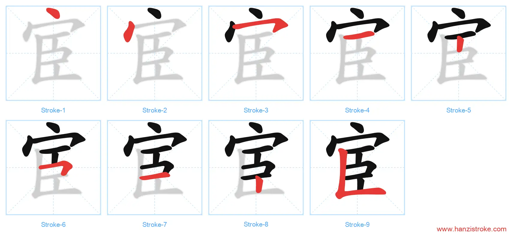 宦 stroke order diagram