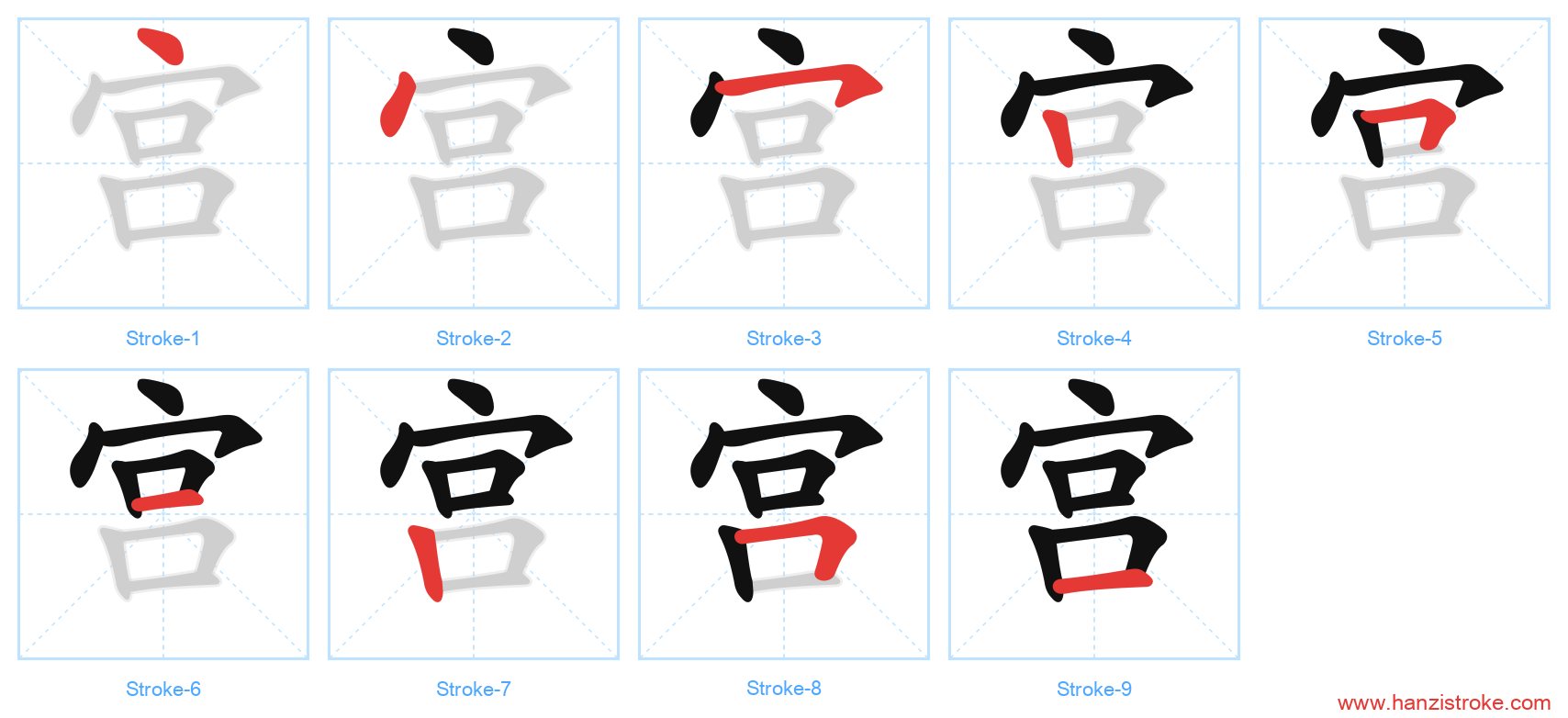 宫 stroke order diagram