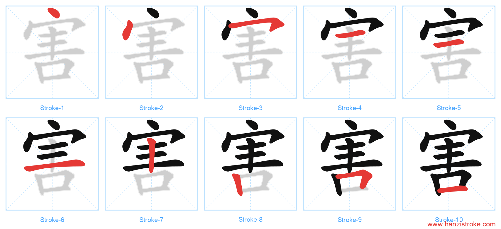 害 stroke order diagram