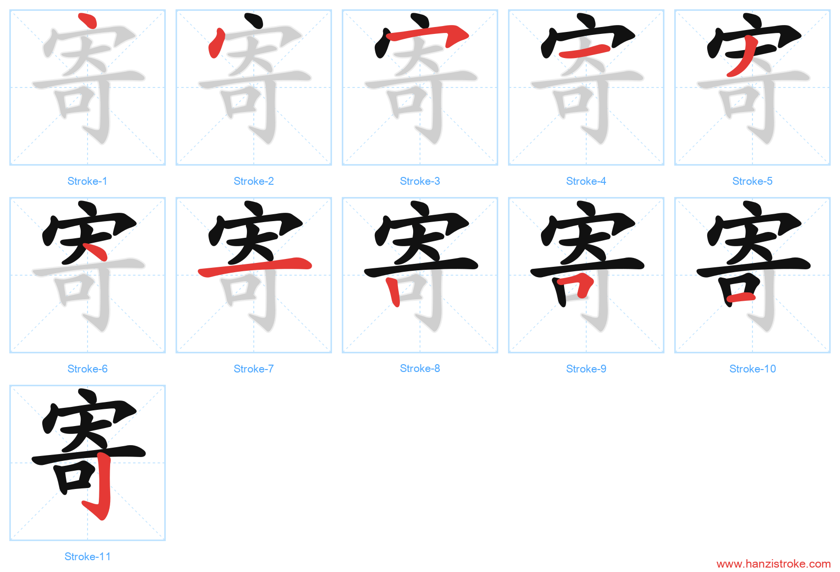 寄 stroke order diagram