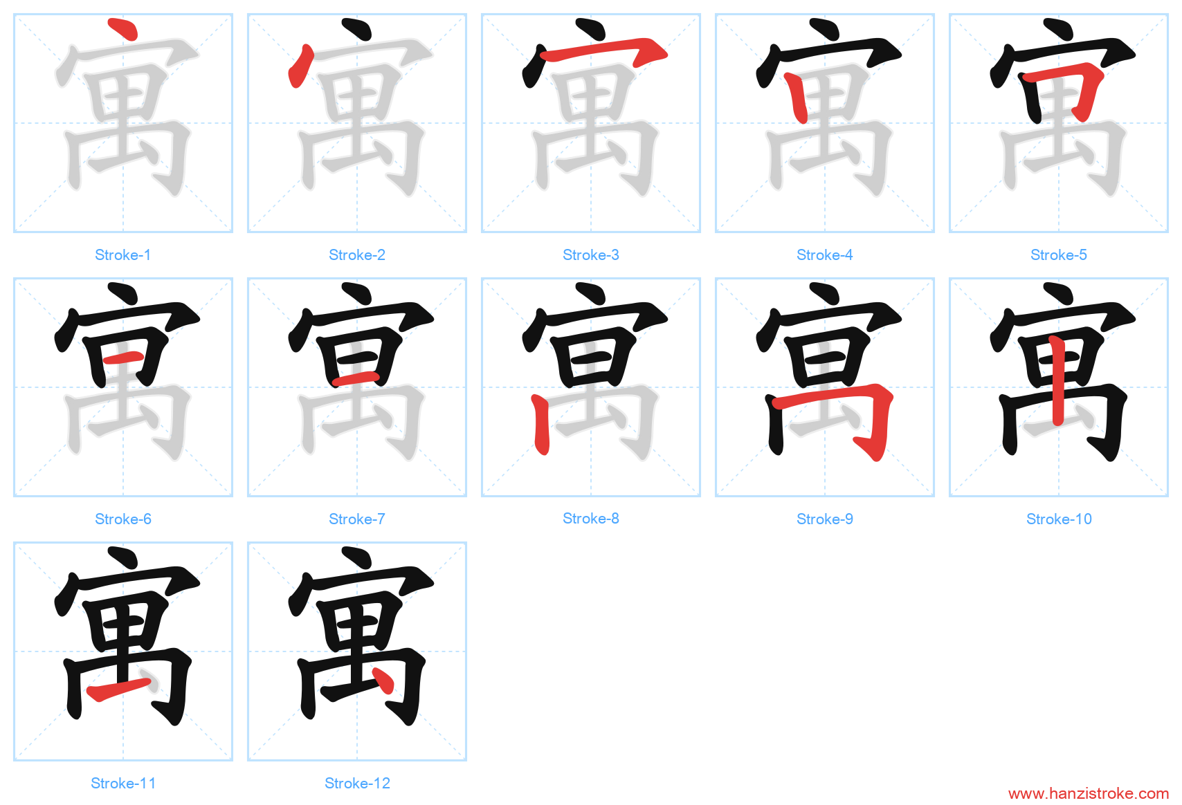寓 stroke order diagram
