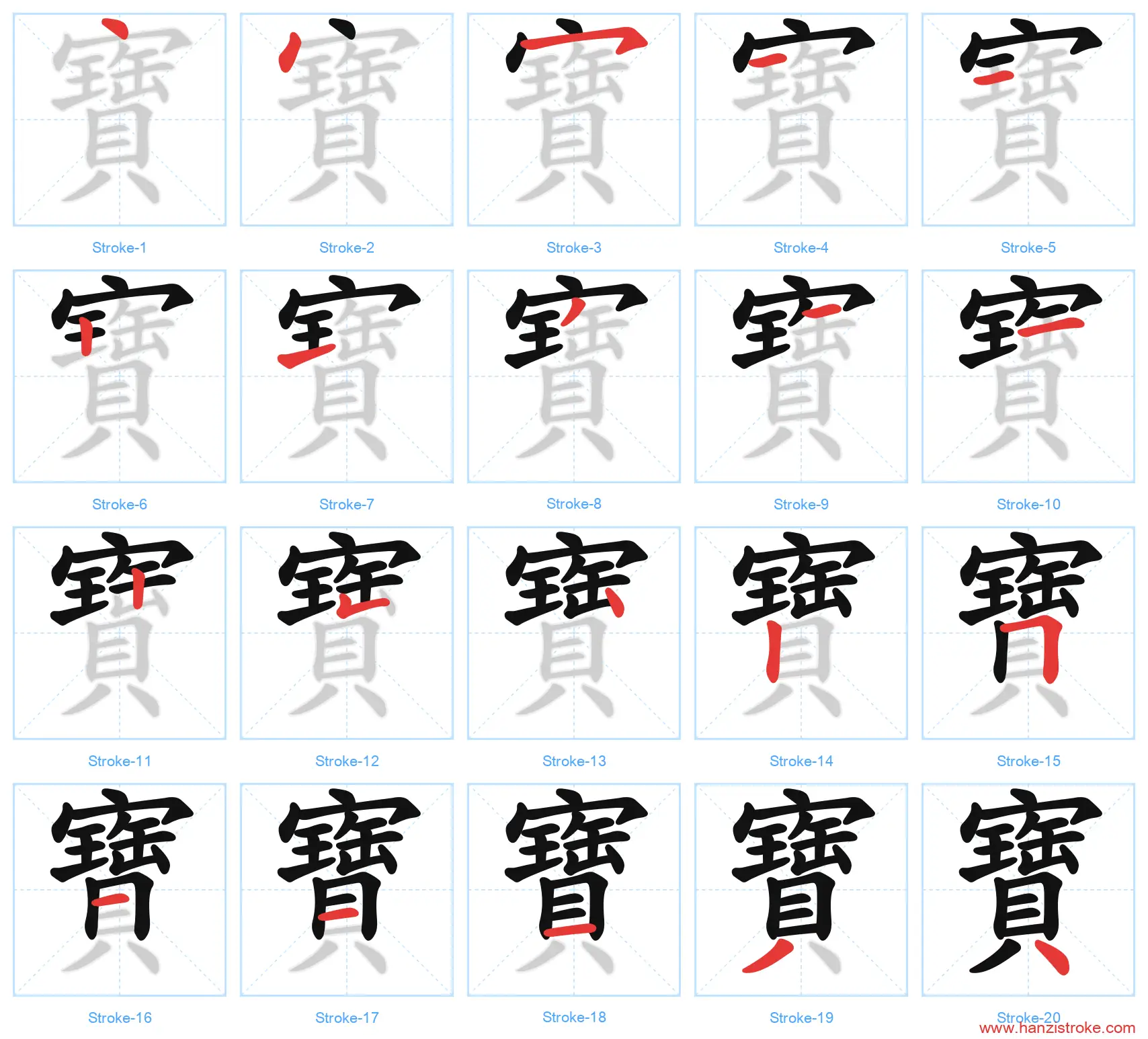 寶 traditional stroke order diagram