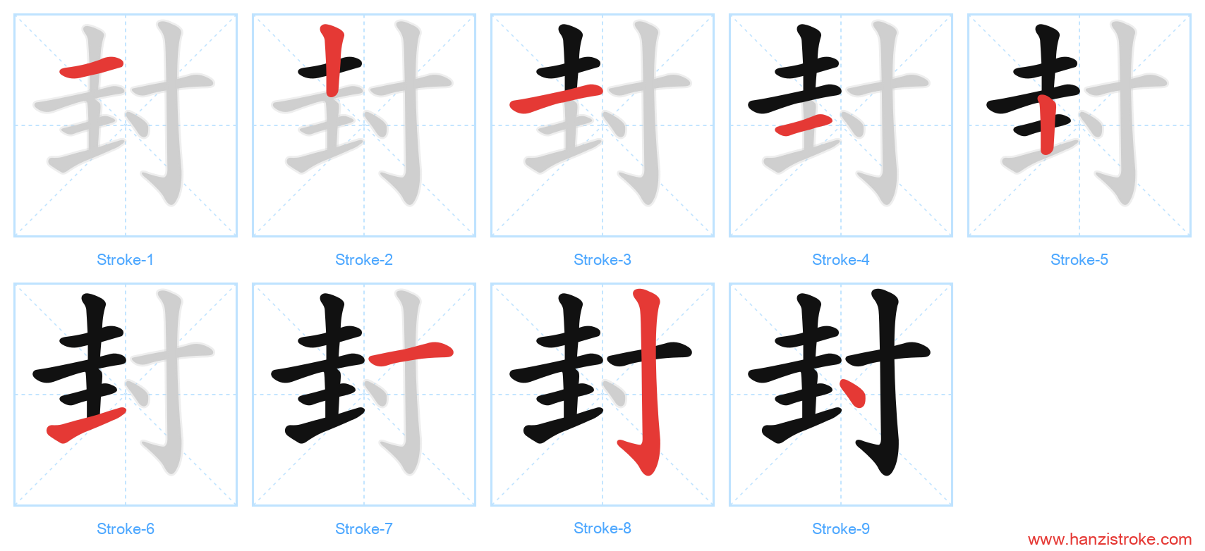 封 stroke order diagram