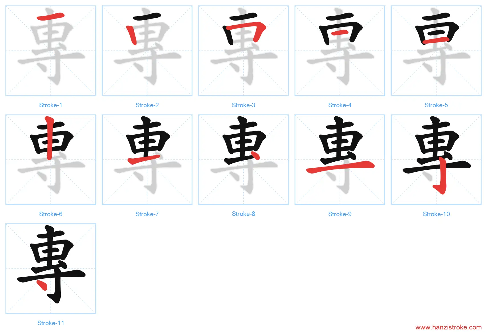 專 traditional stroke order diagram