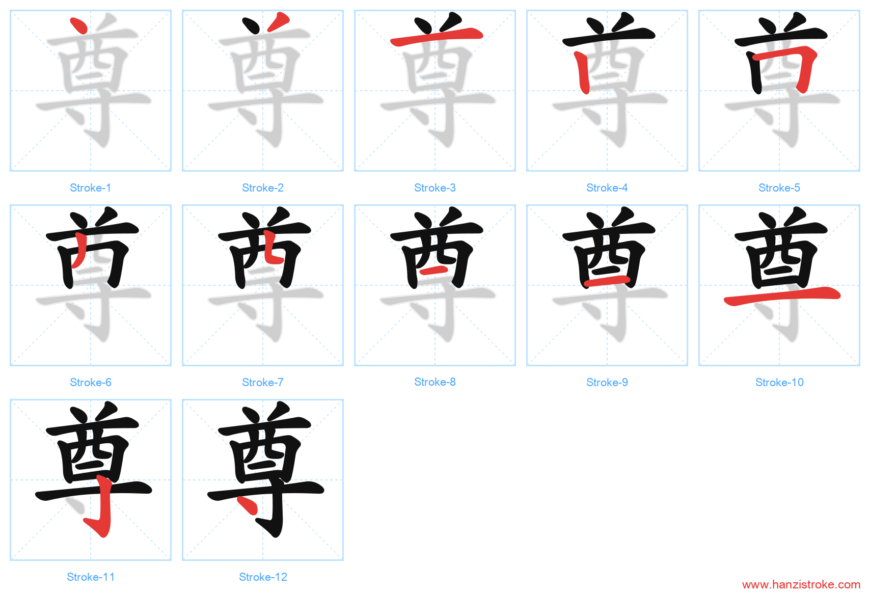 尊 stroke order diagram