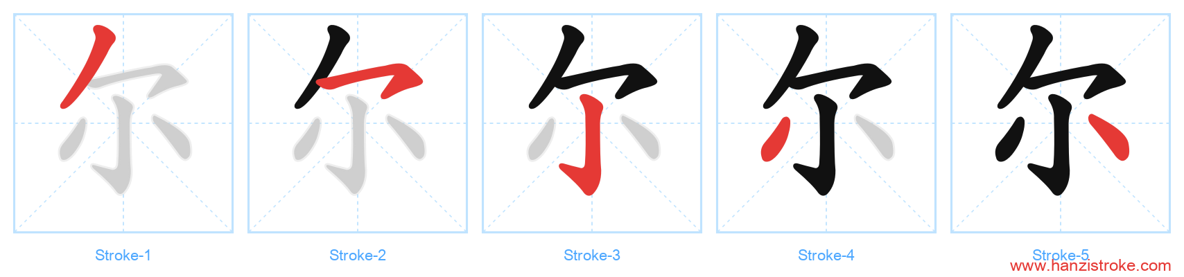 尔 stroke order diagram