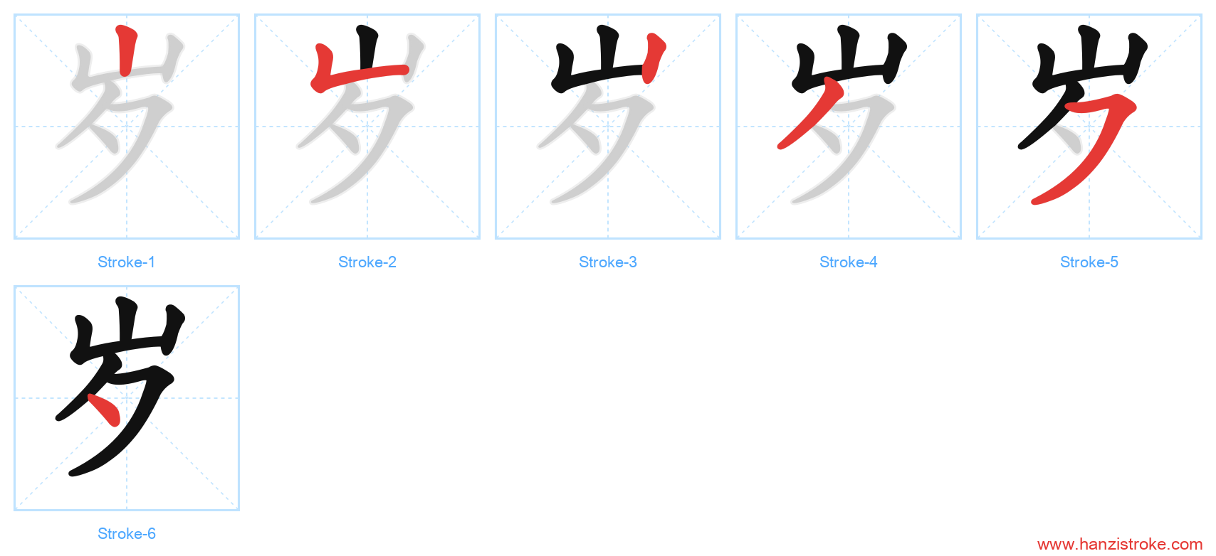岁 stroke order diagram