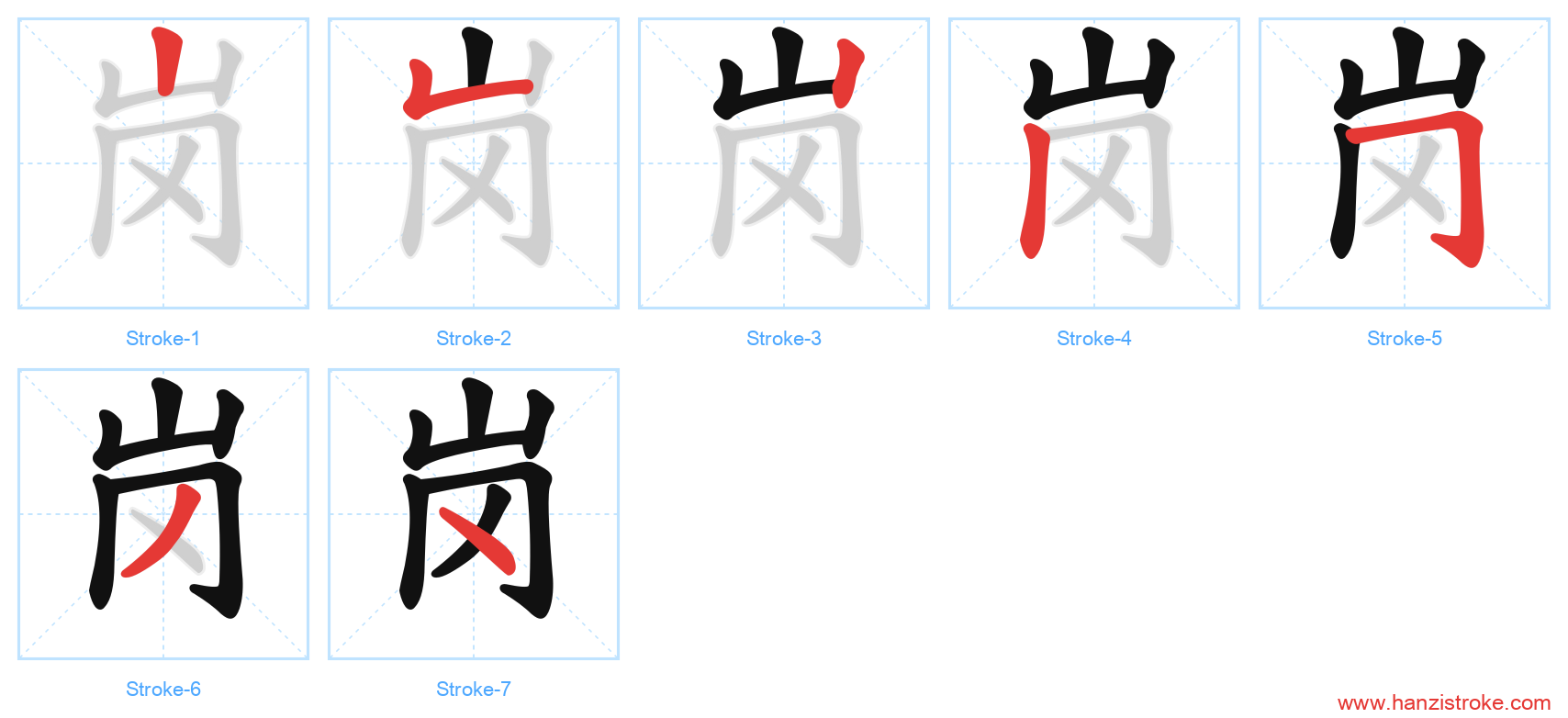 岗 stroke order diagram