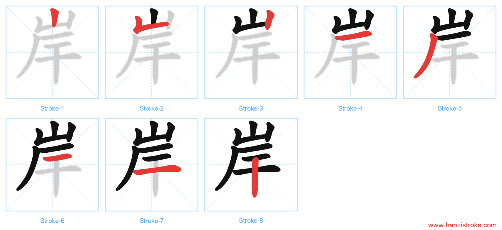 岸 stroke order diagram