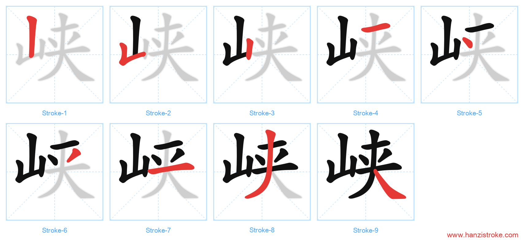 峡 stroke order diagram