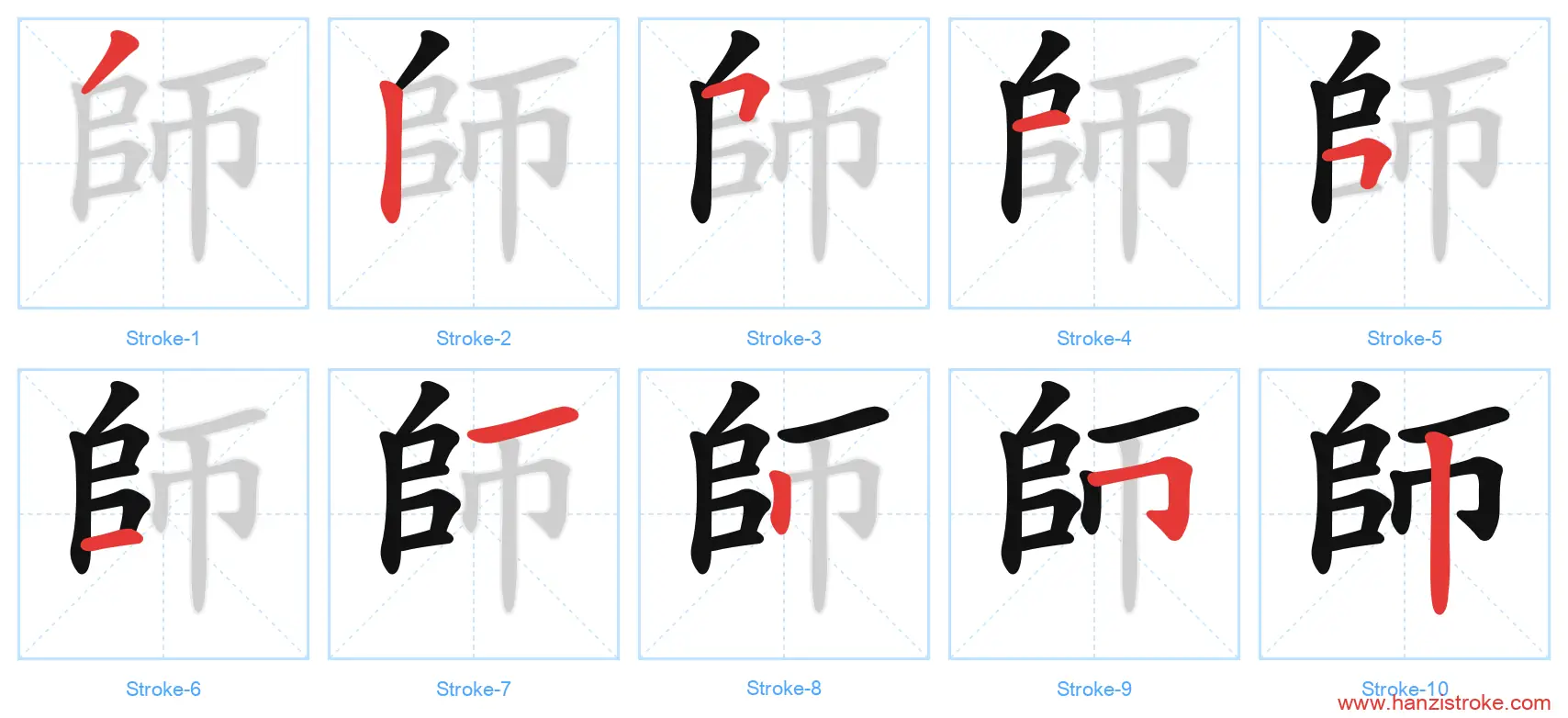 師 traditional stroke order diagram
