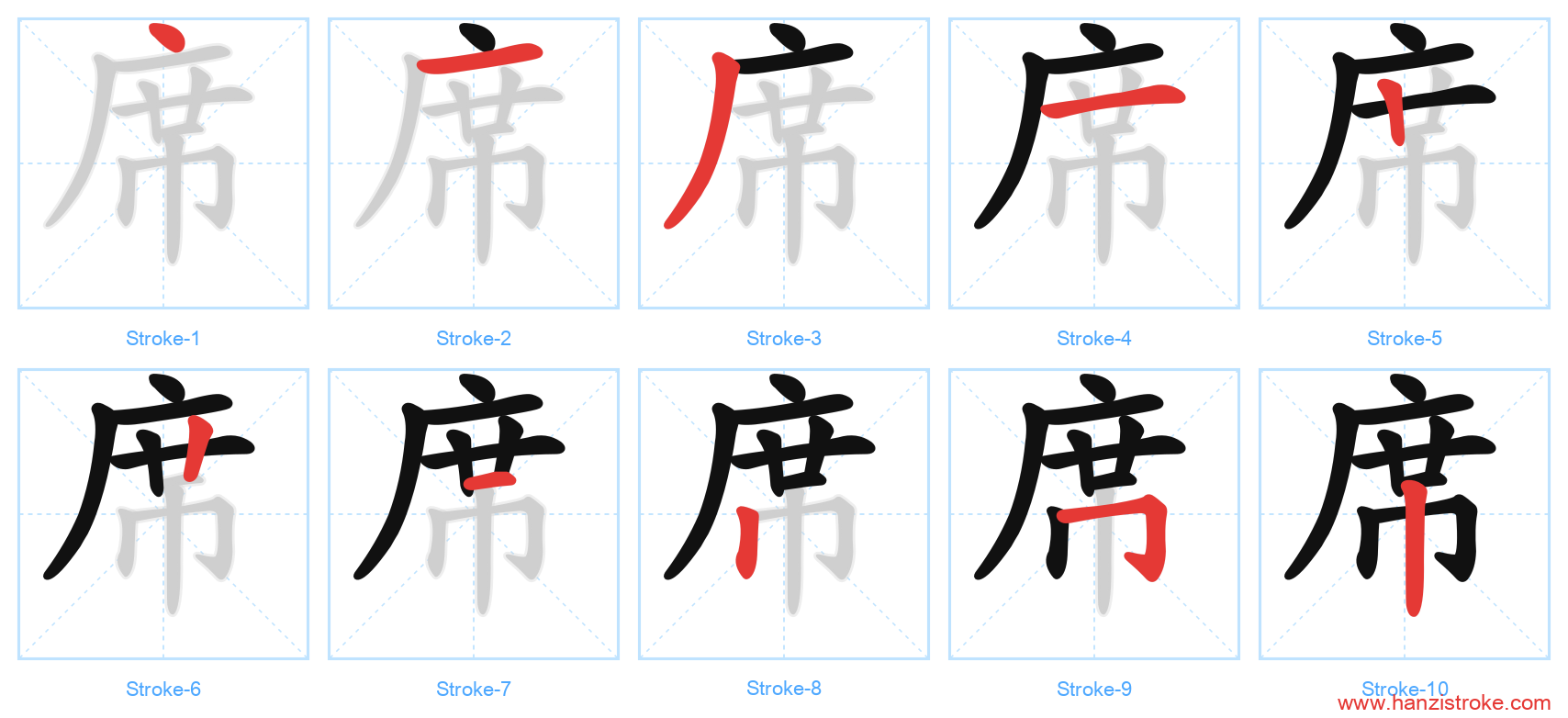 席 stroke order diagram