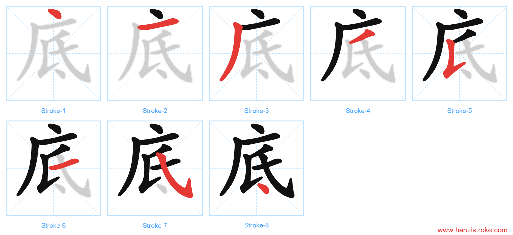 底 stroke order diagram