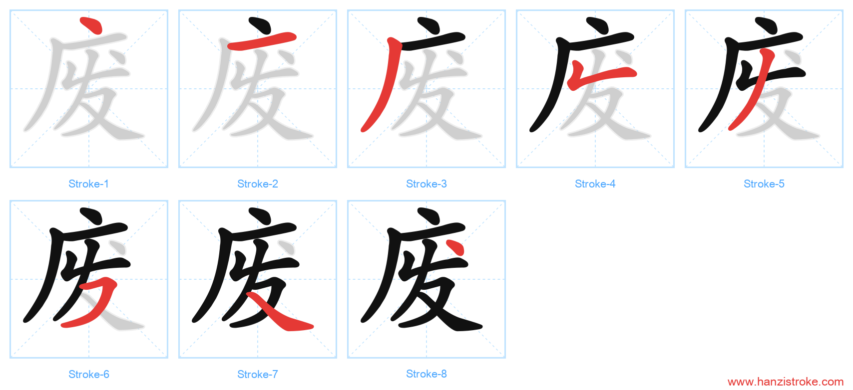 废 stroke order diagram