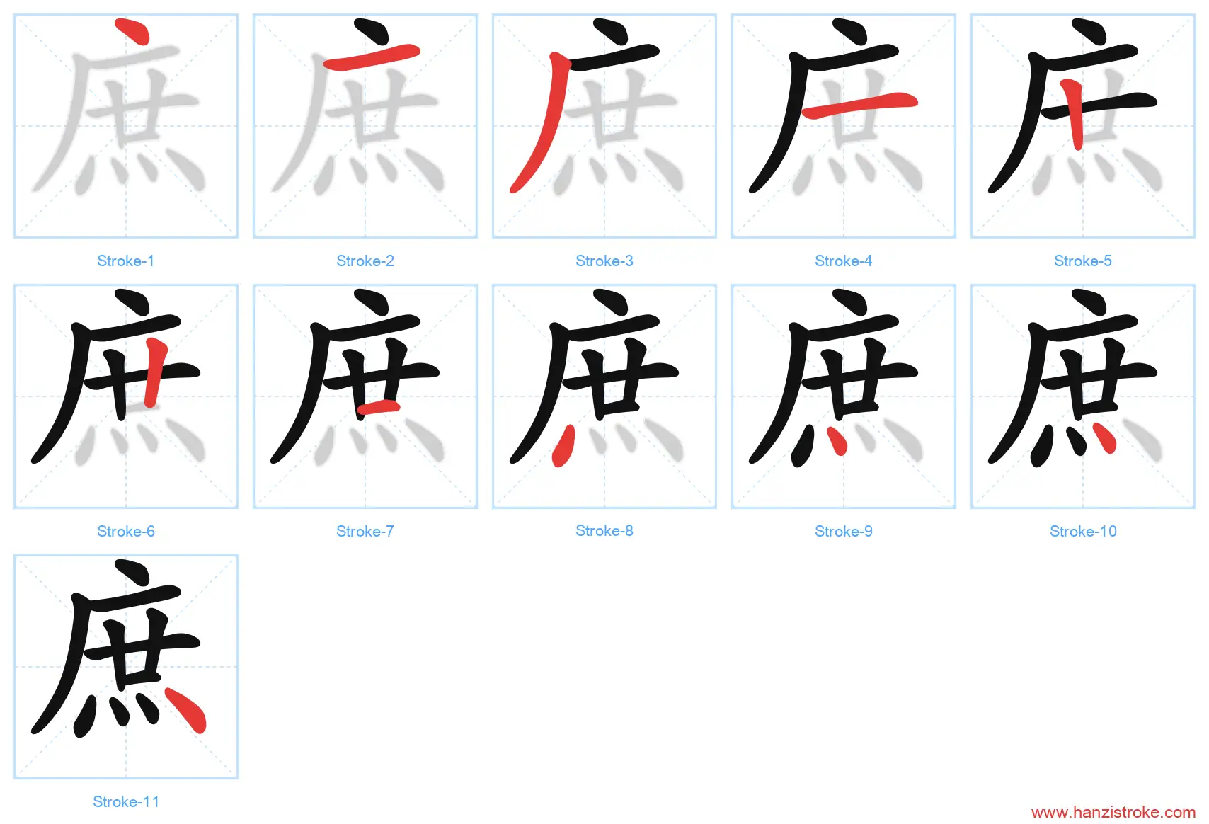 庶 stroke order diagram